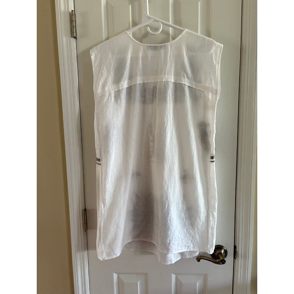 Bindu Linen Blend Embroidered White Dress - Picture 4 of 4